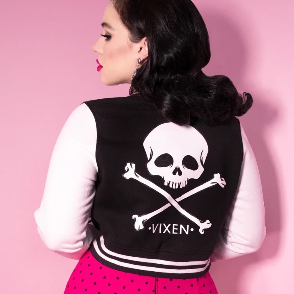 Vixen by Micheline Pitt Black and White Bomber Jacket